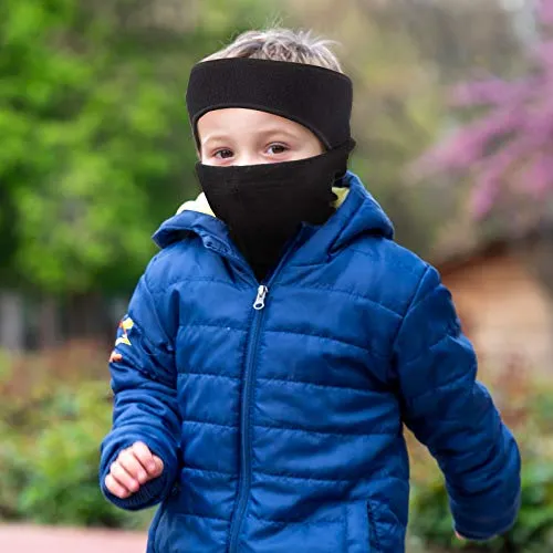 6 Pieces Kids Fleece Ear Warmer Headband with Neck Gaiter Set Winter Ear Muff Neck Scarf for Child Cycling Skiing (Black, Gray, Dark Blue)