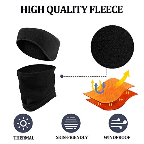 6 Pieces Kids Fleece Ear Warmer Headband with Neck Gaiter Set Winter Ear Muff Neck Scarf for Child Cycling Skiing (Black, Gray, Dark Blue)