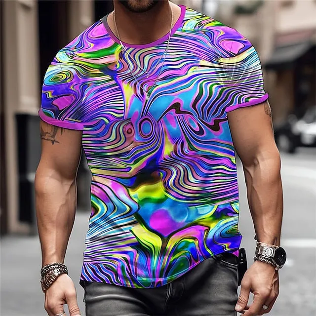 Abstract Graphic Men's Long Sleeve Designer T-shirt with Plaid Patterns