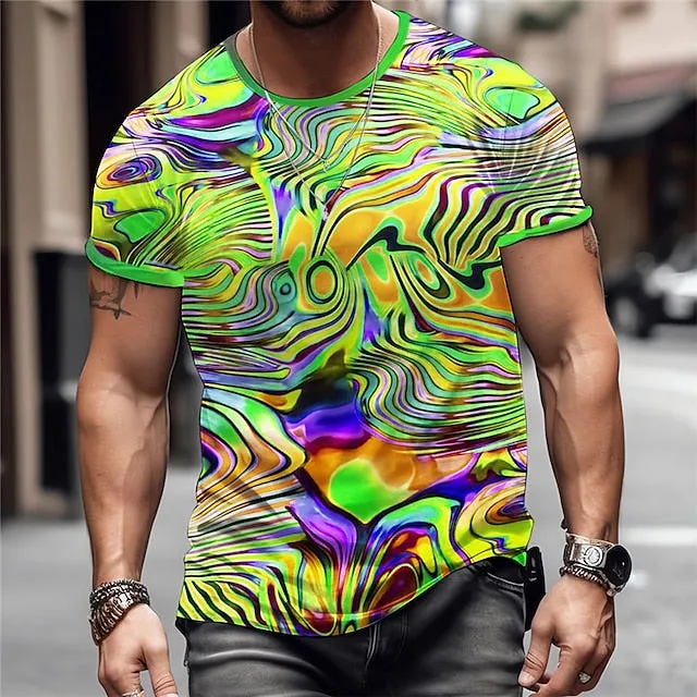Abstract Graphic Men's Long Sleeve Designer T-shirt with Plaid Patterns