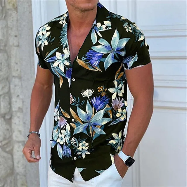 Aloha Floral Print Men's Turndown Shirt - Spring/Summer Fashion
