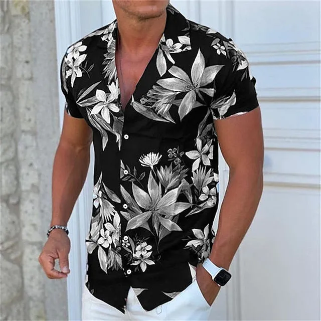 Aloha Floral Print Men's Turndown Shirt - Spring/Summer Fashion