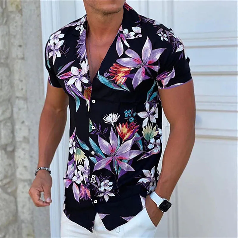 Aloha Floral Print Men's Turndown Shirt - Spring/Summer Fashion