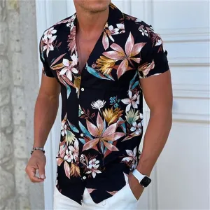 Aloha Floral Print Men's Turndown Shirt - Spring/Summer Fashion