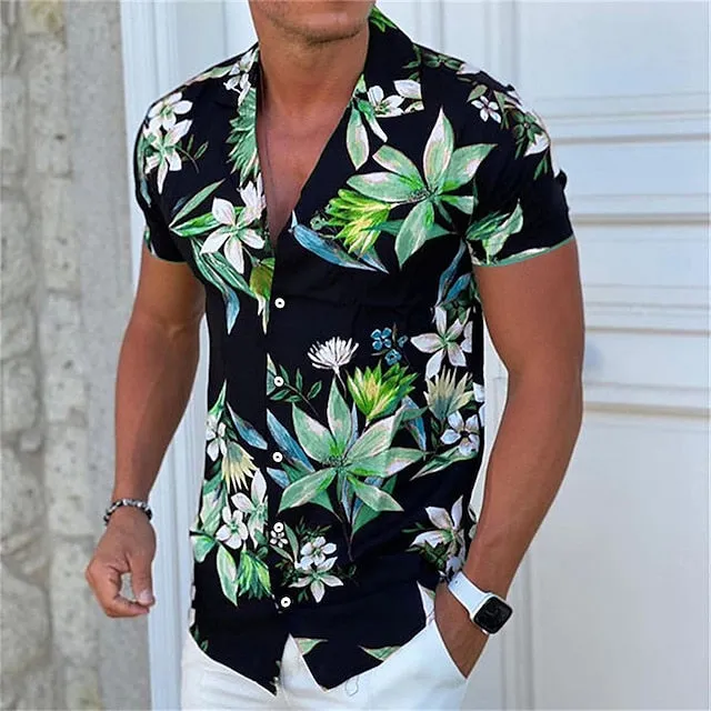 Aloha Floral Print Men's Turndown Shirt - Spring/Summer Fashion
