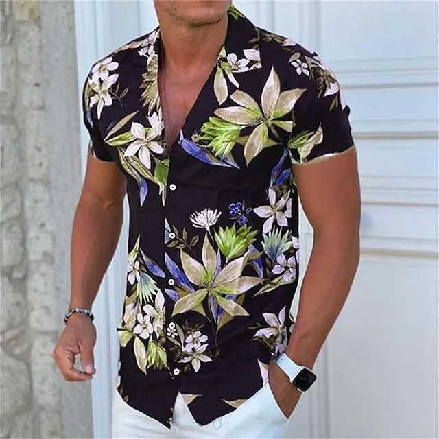 Aloha Floral Print Men's Turndown Shirt - Spring/Summer Fashion
