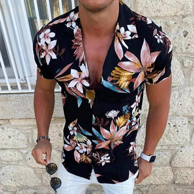 Aloha Floral Print Men's Turndown Shirt - Spring/Summer Fashion