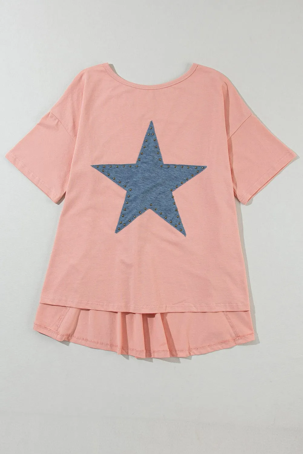Apricot Pink Star Patch Graphic Tee with Studded Detail
