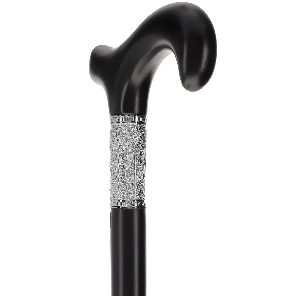 Artisan Pewter Leaf Collar: Luxury Black Beechwood Derby Cane