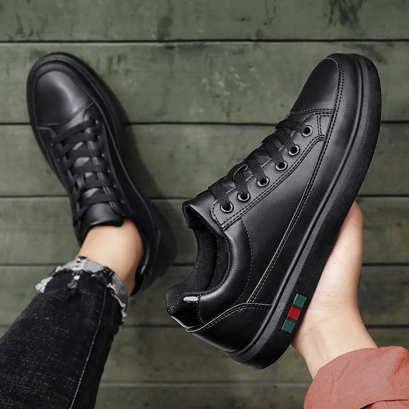 Black PU Leather Casual Comfortable Shoes