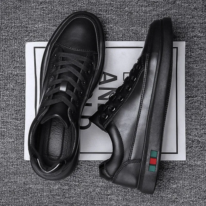 Black PU Leather Casual Comfortable Shoes