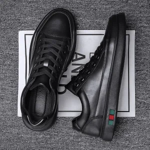 Black PU Leather Casual Comfortable Shoes