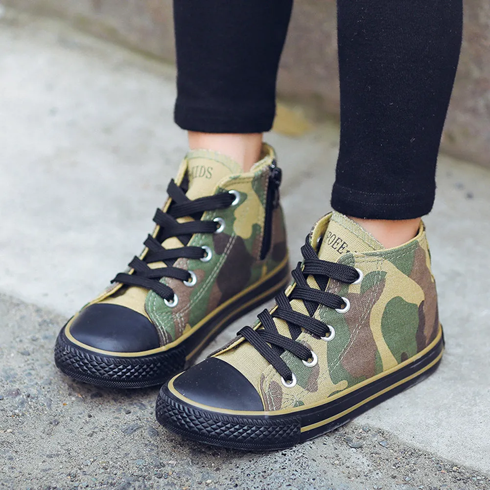 Boy's Girl's High-Top Casual Lace up Canvas Sneakers, Camouflage