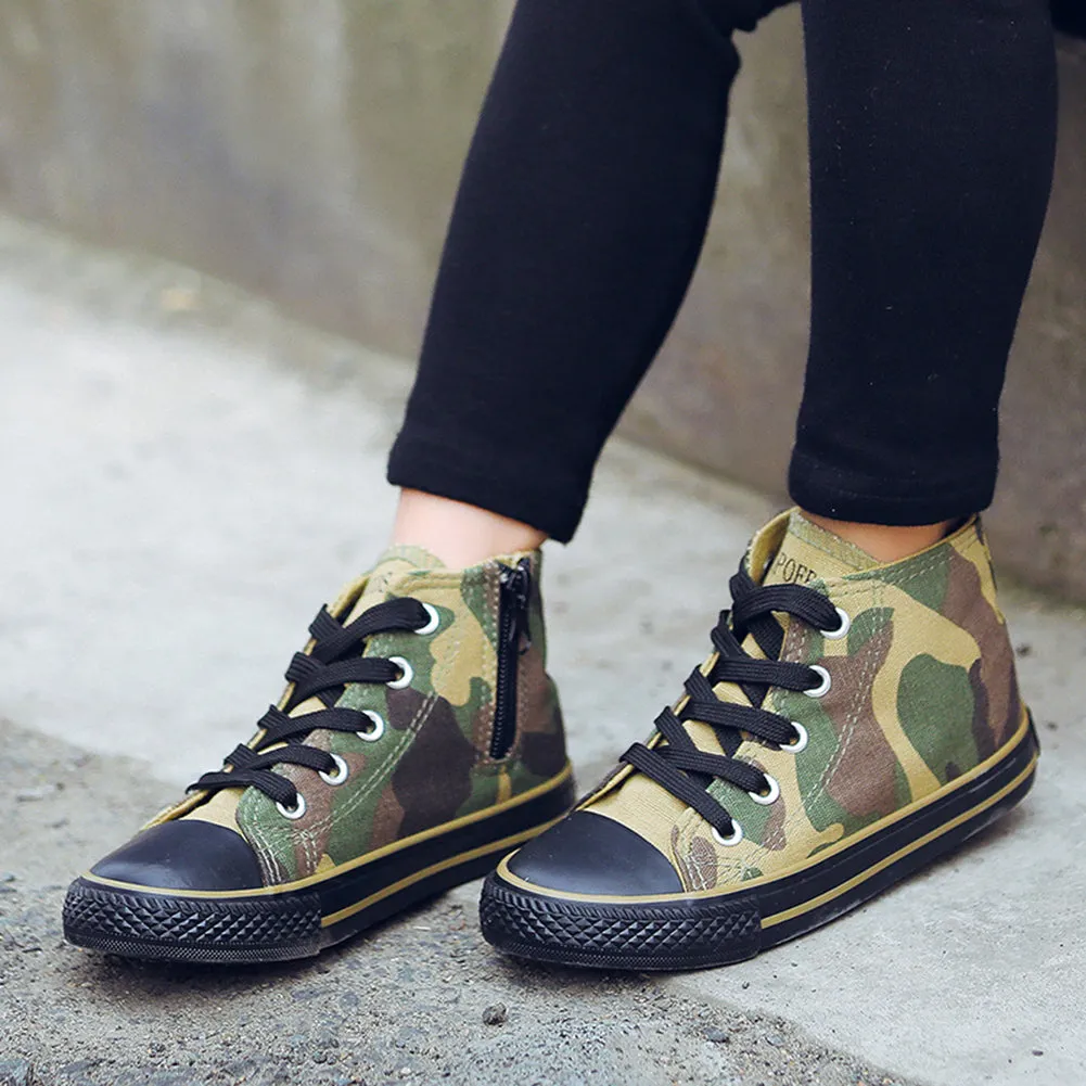 Boy's Girl's High-Top Casual Lace up Canvas Sneakers, Camouflage