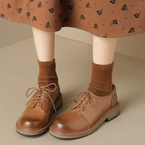 British Style Handmade Washed Cow Leather Soft Derby Shoes in Brown/Black