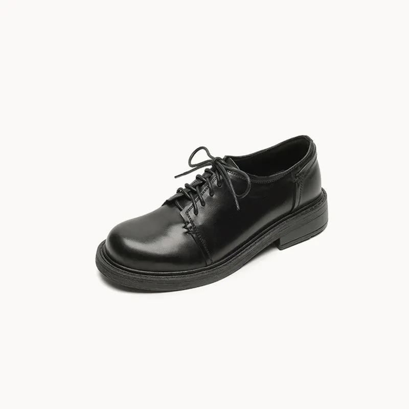 British Style Handmade Washed Cow Leather Soft Derby Shoes in Brown/Black