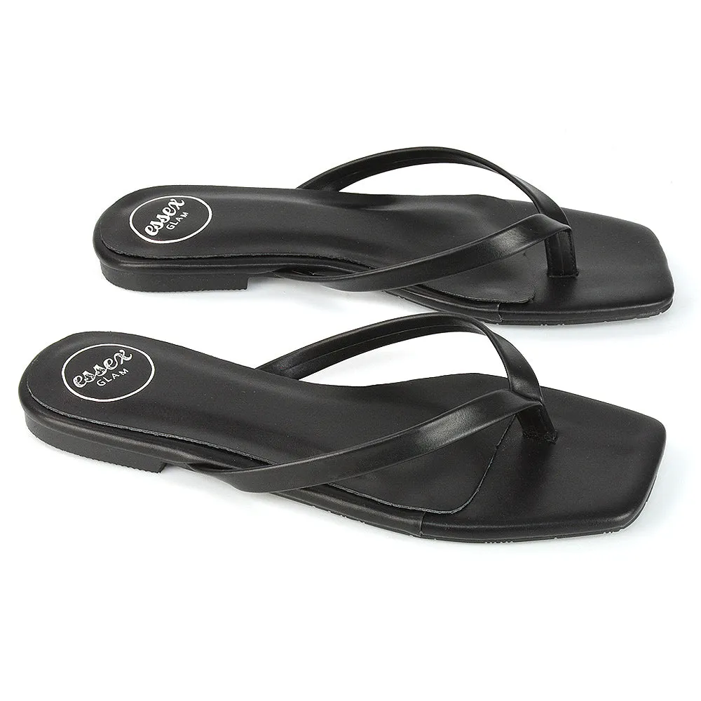 CODY FLAT SLIP ON SQUARE TOE THONG FLIP FLOP SANDAL SLIDES IN WHITE SYNTHETIC LEATHER