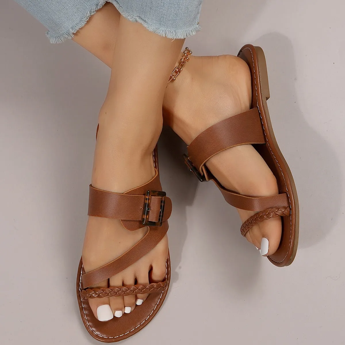 Fashion Leopard Print Flat Slippers for Women Casual Summer Beach Flip Flops Sandals Woman Buckle Slip On Soft Slides Plus Size