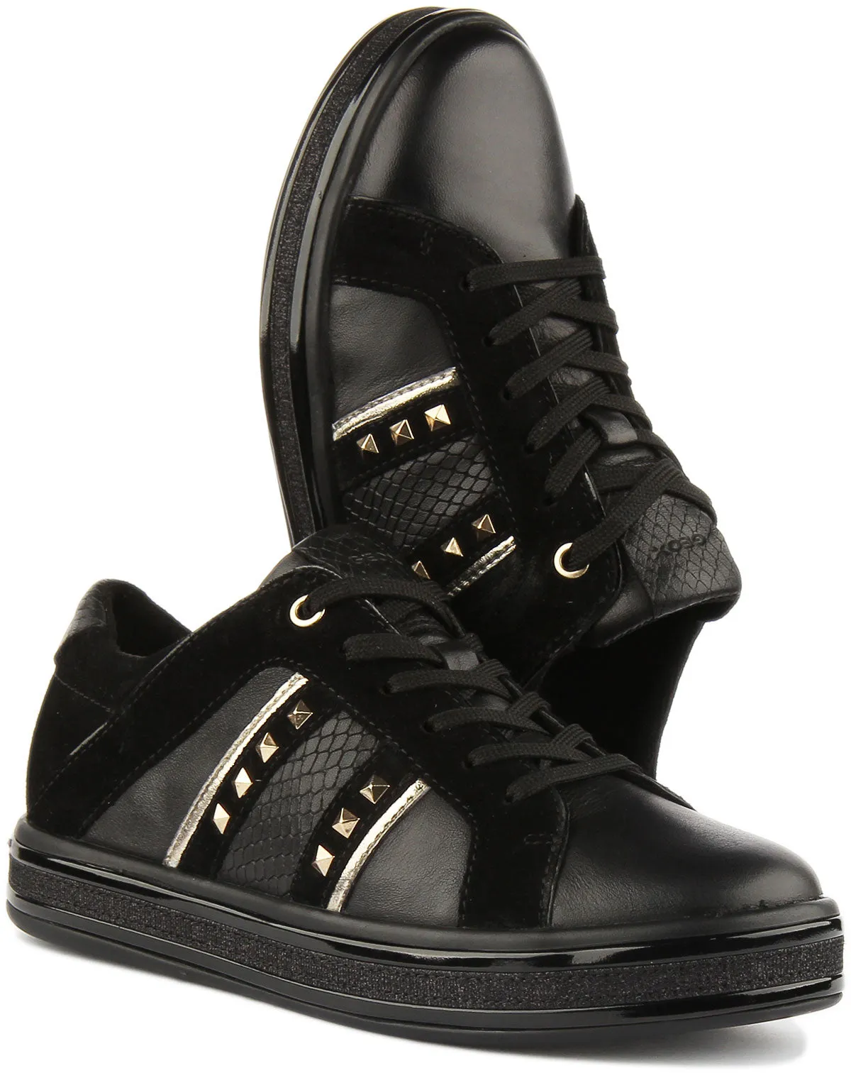Geox Leelu Trainers In Black Gold For Women