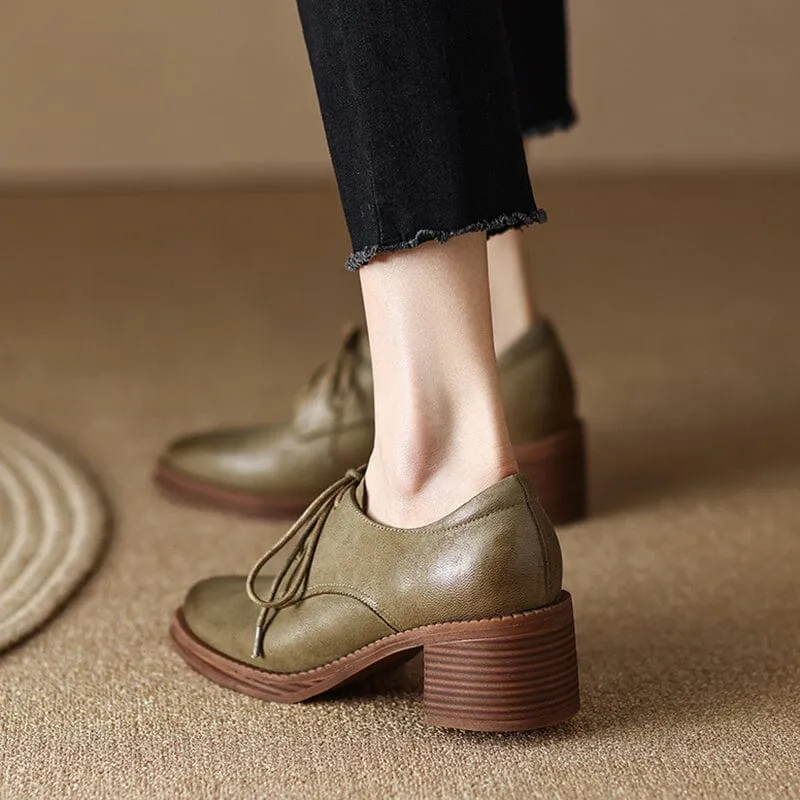High Heel Oxfords & Tie Shoes For Women Block Heels Western R Toe Normal Fit in Khaki/Brown