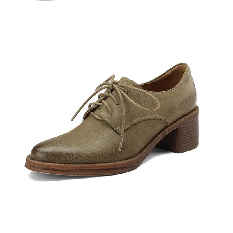 High Heel Oxfords & Tie Shoes For Women Block Heels Western R Toe Normal Fit in Khaki/Brown