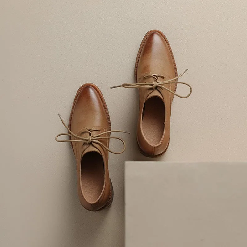 High Heel Oxfords & Tie Shoes For Women Block Heels Western R Toe Normal Fit in Khaki/Brown