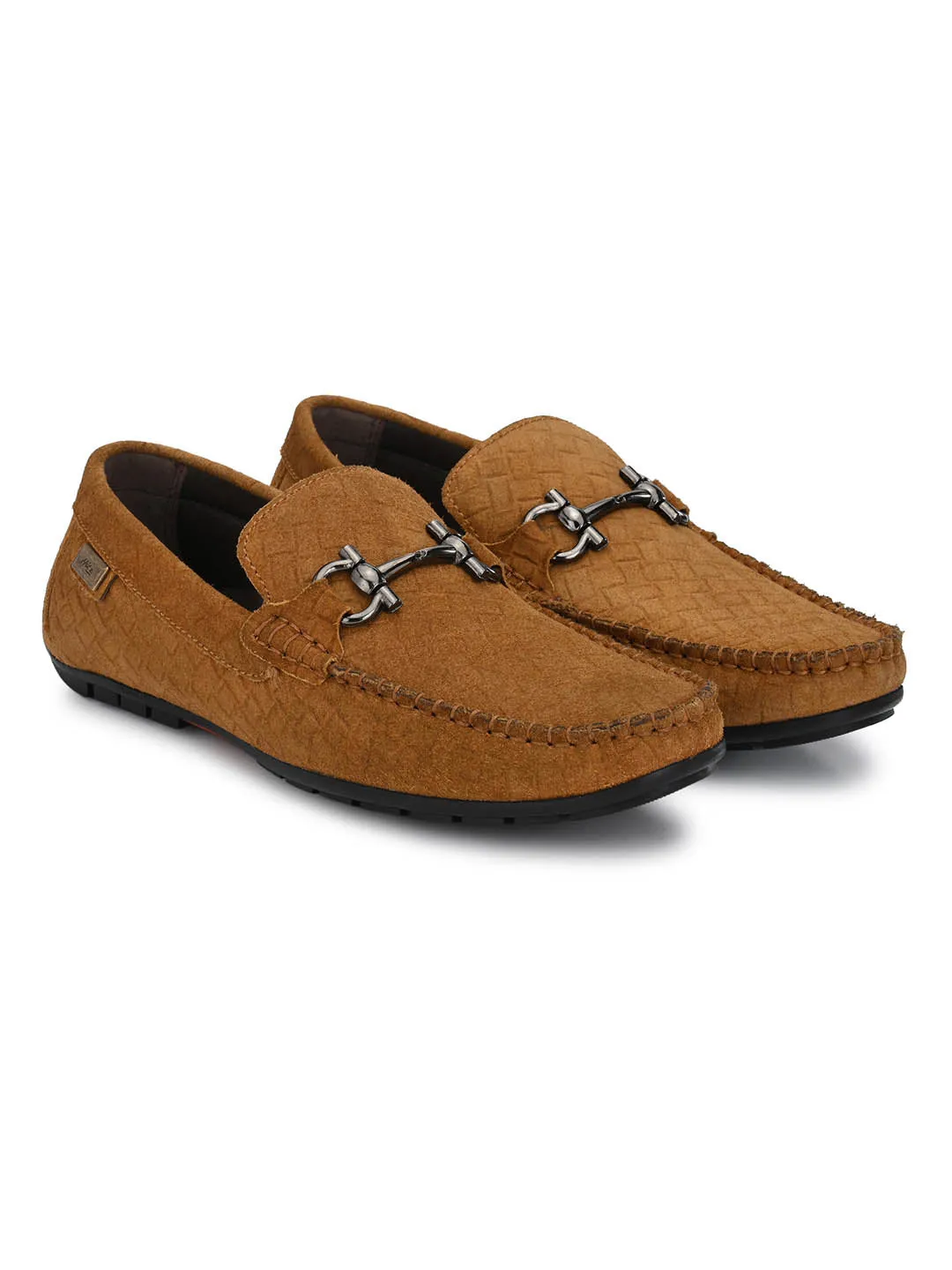Hitz Men's Tan Leather Slip-On Loafer Shoes