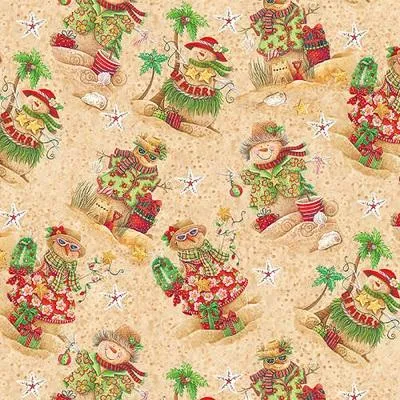Holiday Beach Snowmen in Sand - Blank Quilting