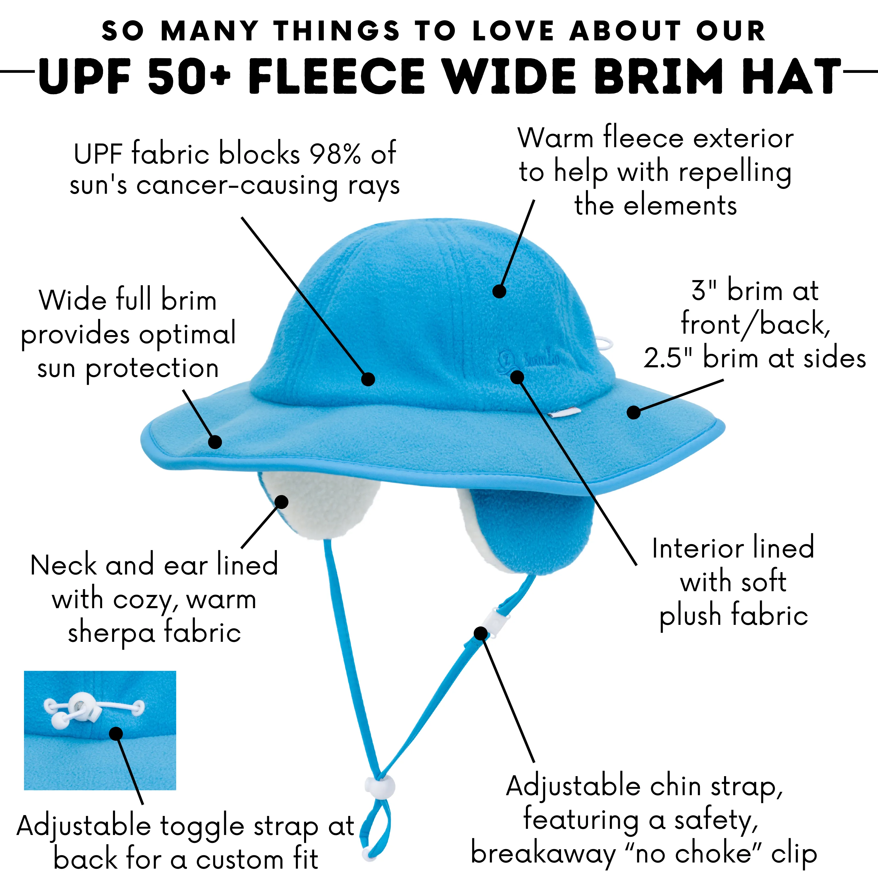 Kids Tundra Ear Flap Fleece Winter Wide Brim Sun Hat - Glacial Water