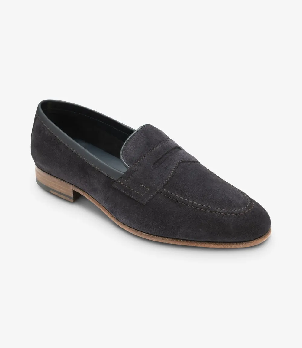 Loake Men's Darwin Leather Loafer Shoes Navy Blue Suede