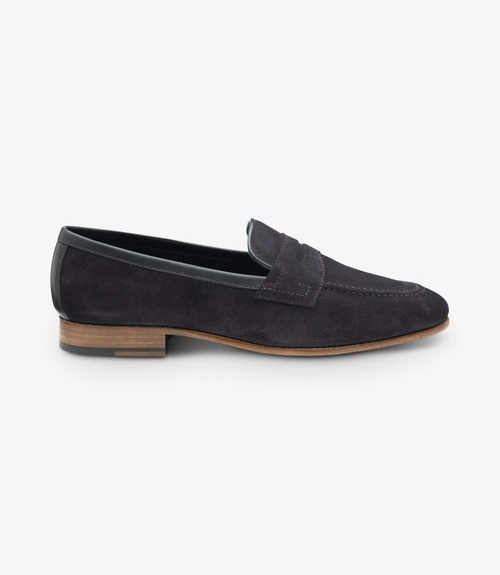 Loake Men's Darwin Leather Loafer Shoes Navy Blue Suede