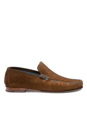 Loake Nicholson Suede Moccasin Shoes Dark Brown