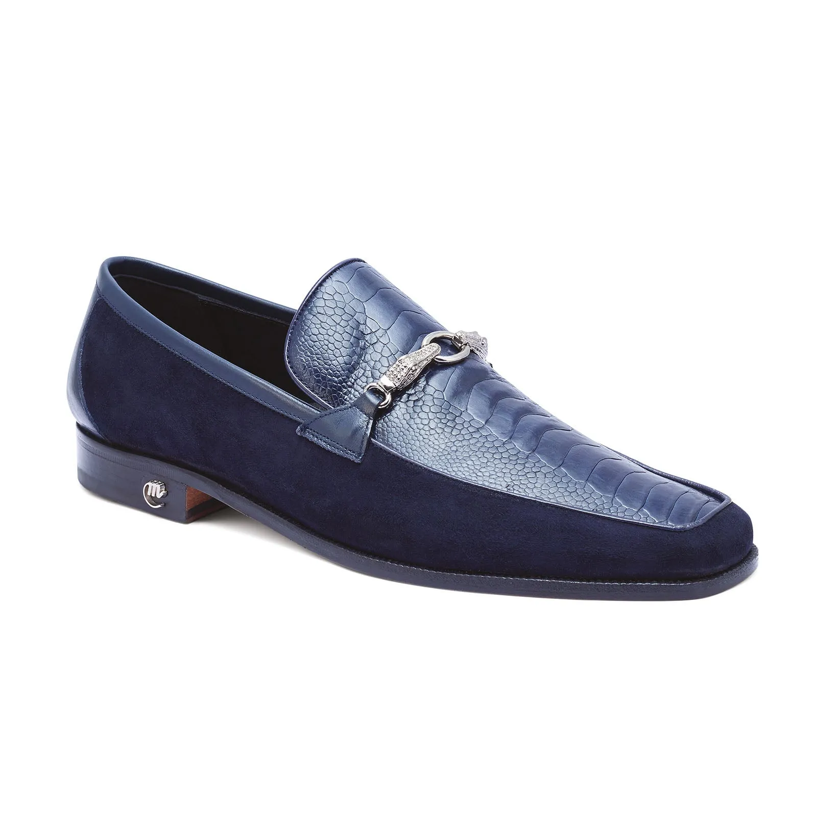 Mauri Priest 4800 Men's Shoes Wonder Blue Ostrich Leg / Suede / Calf-Skin Leather Horsebit Loafers (MA5259)