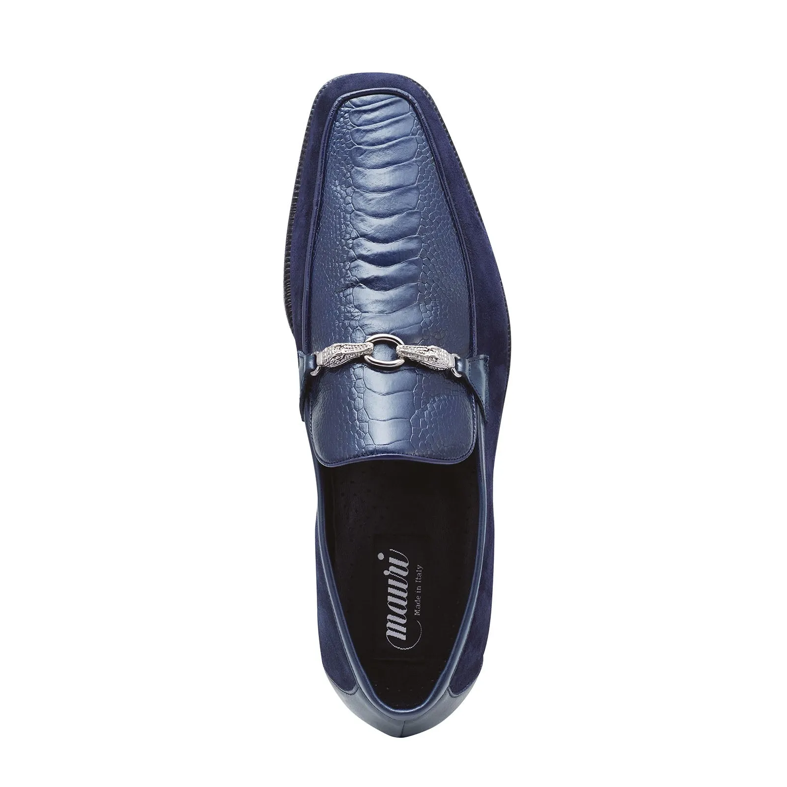 Mauri Priest 4800 Men's Shoes Wonder Blue Ostrich Leg / Suede / Calf-Skin Leather Horsebit Loafers (MA5259)