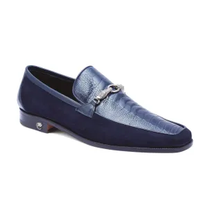 Mauri Priest 4800 Men's Shoes Wonder Blue Ostrich Leg / Suede / Calf-Skin Leather Horsebit Loafers (MA5259)