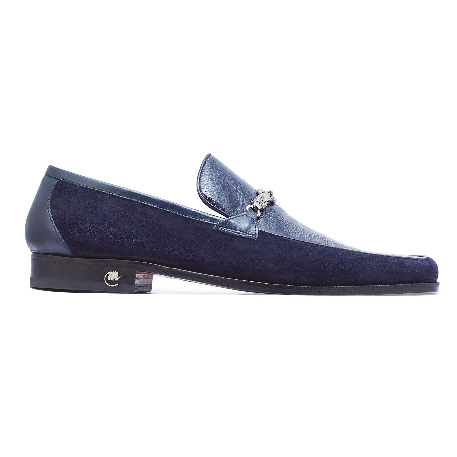 Mauri Priest 4800 Men's Shoes Wonder Blue Ostrich Leg / Suede / Calf-Skin Leather Horsebit Loafers (MA5259)
