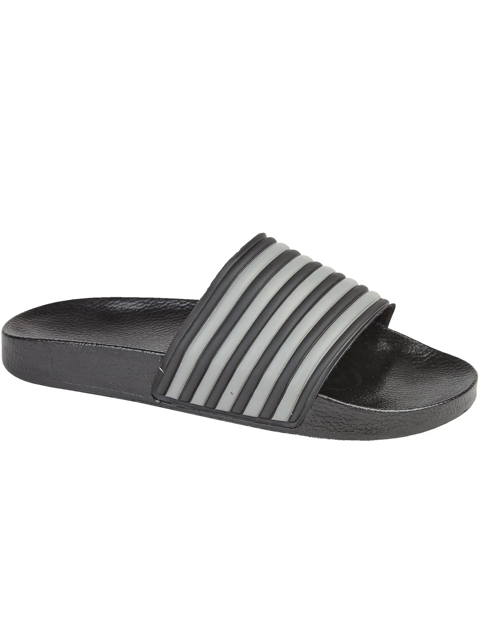 Mens Henley Striped Sliders in Black / Grey