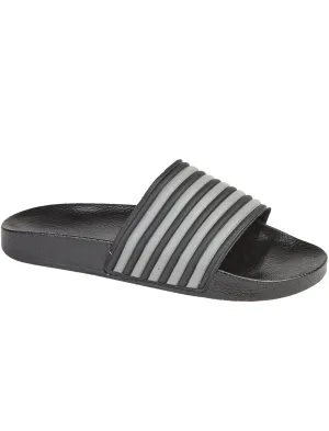Mens Henley Striped Sliders in Black / Grey