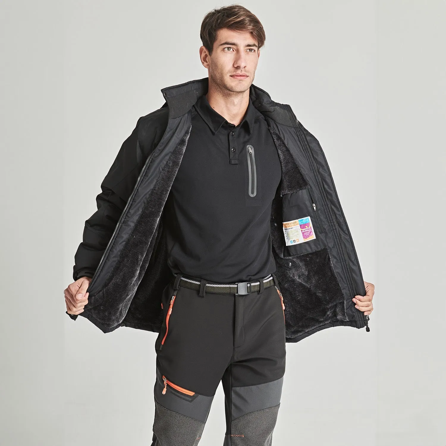 Men's Winter Jacket Water Repellent Ski Snow Jacket Warm Fleece Coat