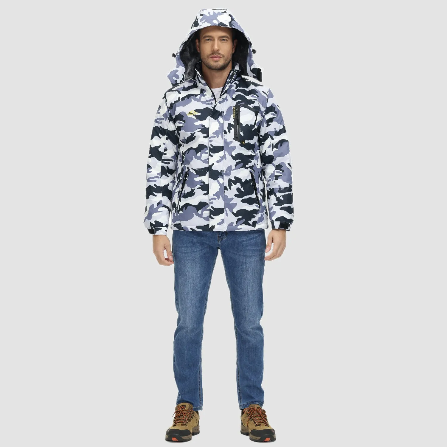 Men's Winter Jacket Water Repellent Ski Snow Jacket Warm Fleece Coat