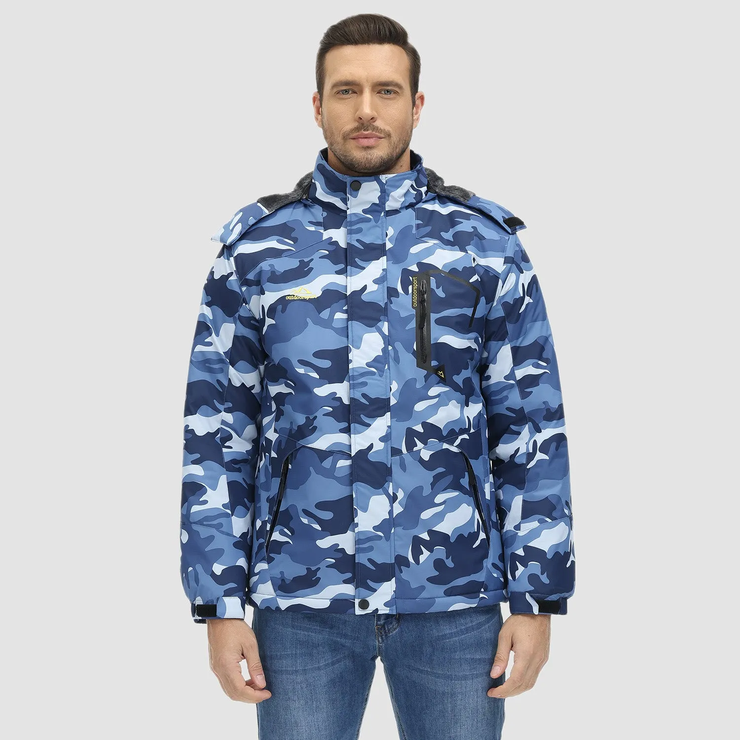 Men's Winter Jacket Water Repellent Ski Snow Jacket Warm Fleece Coat