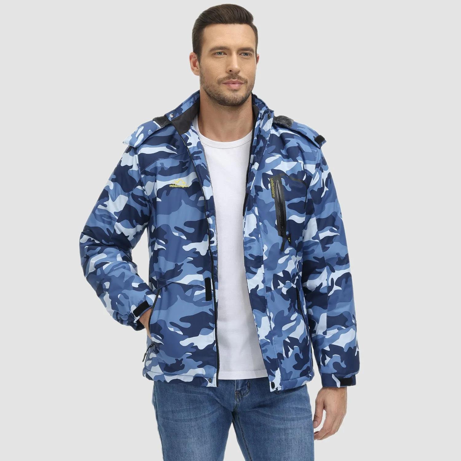 Men's Winter Jacket Water Repellent Ski Snow Jacket Warm Fleece Coat