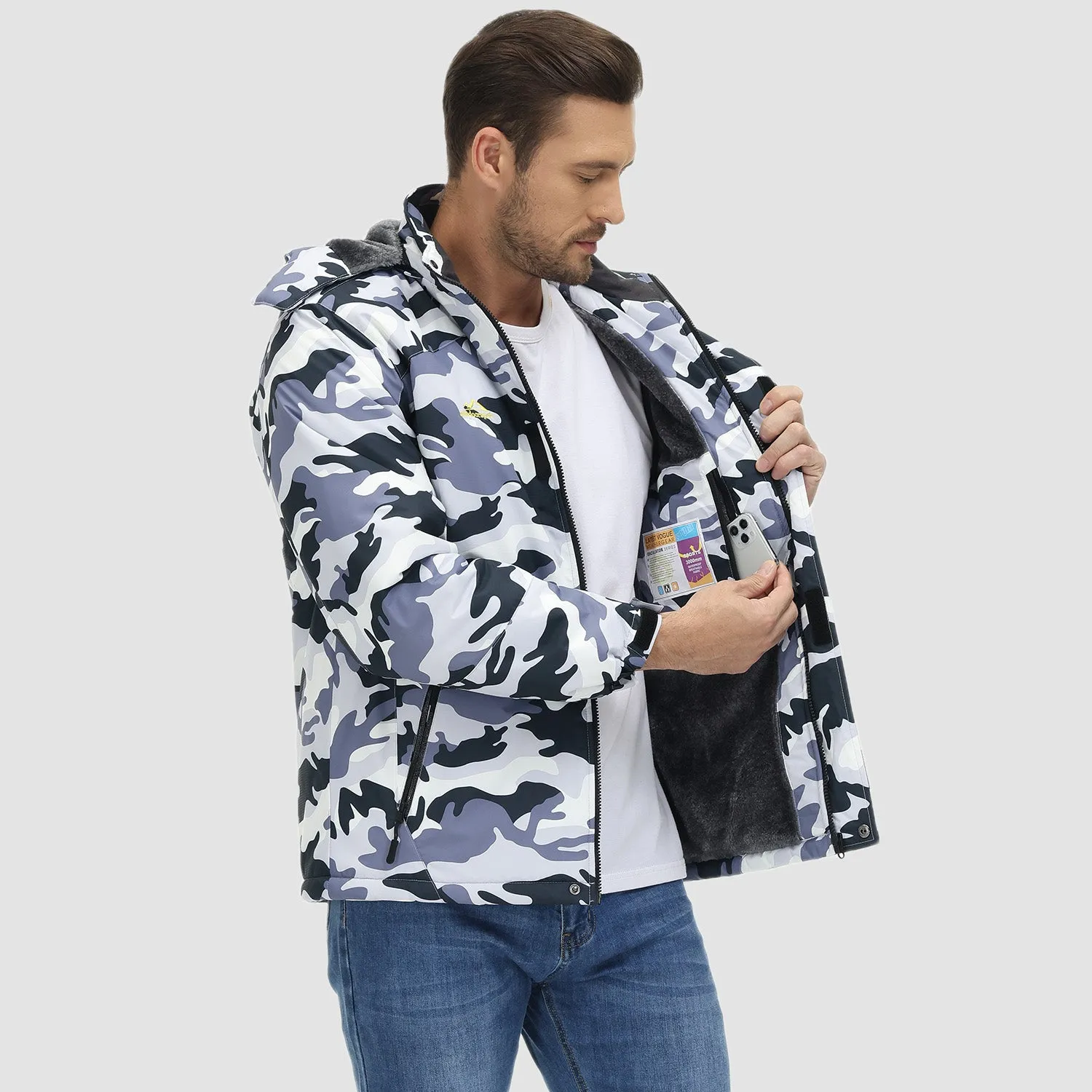 Men's Winter Jacket Water Repellent Ski Snow Jacket Warm Fleece Coat