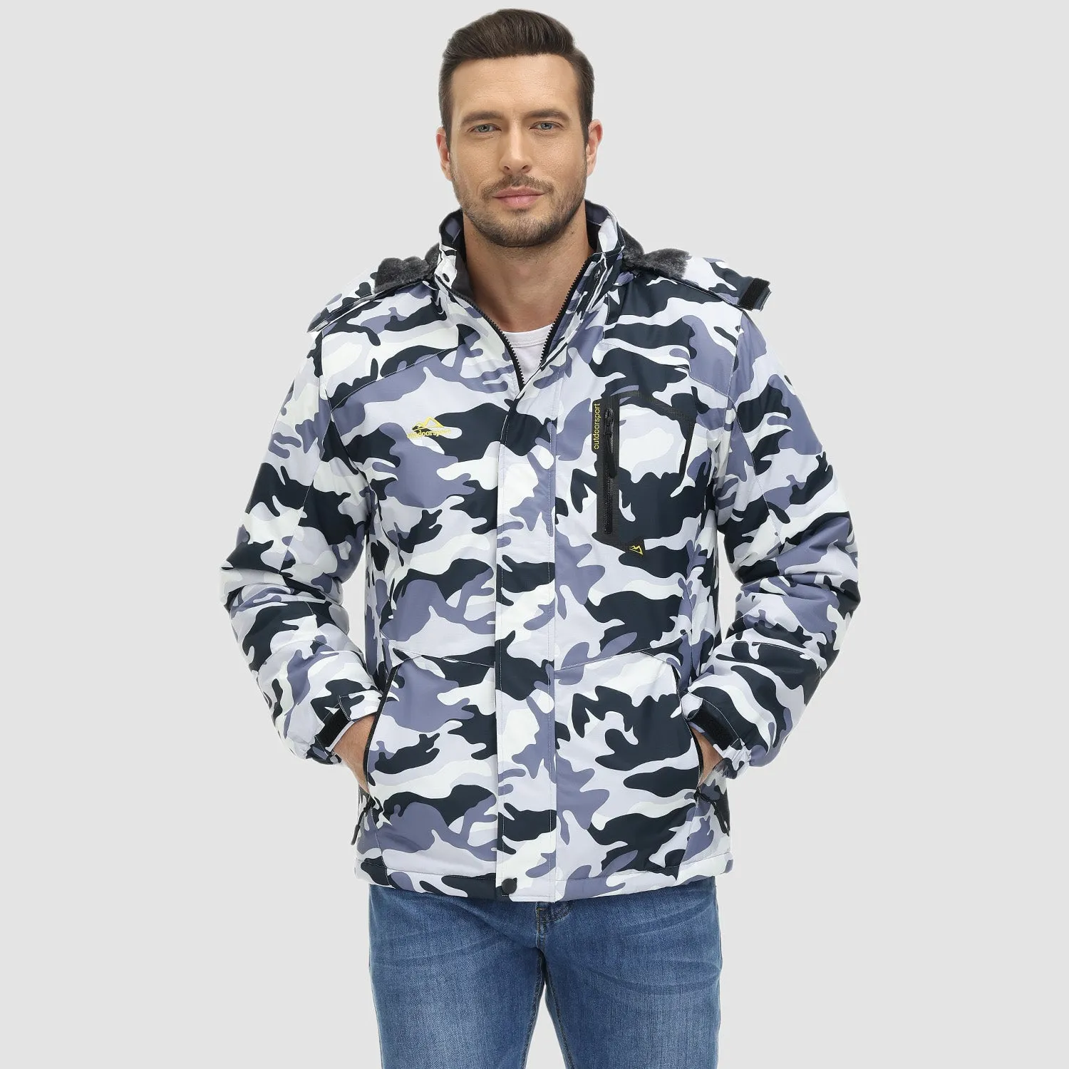 Men's Winter Jacket Water Repellent Ski Snow Jacket Warm Fleece Coat