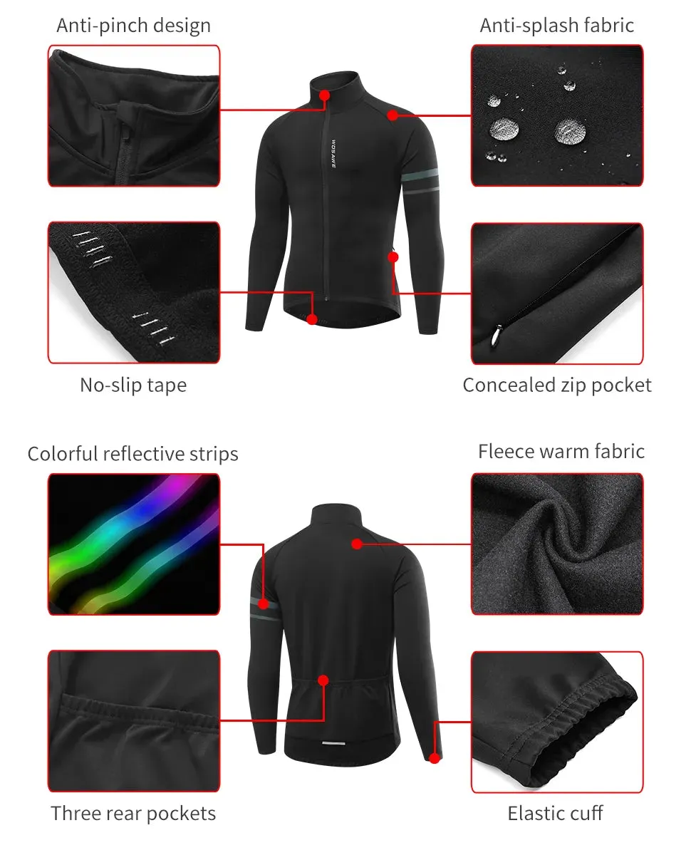 Men'sThermal Winter Cycling Jacket Fleece Lining Long Sleeve Jersey Windproof Running Riding Ciclismo Cycling Clothing