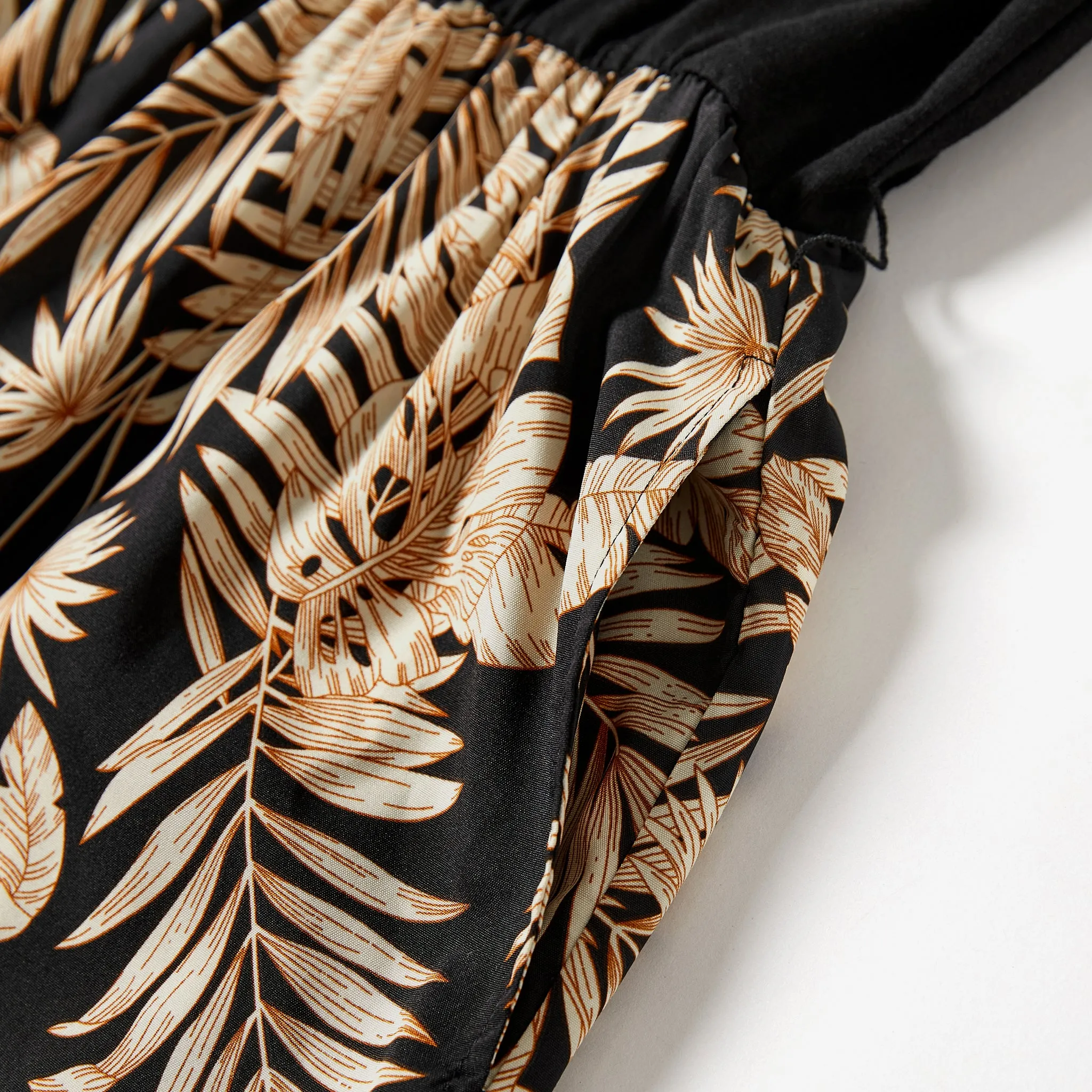 Mommy and Me Camisole Leaf Print Belted One-piece Romper