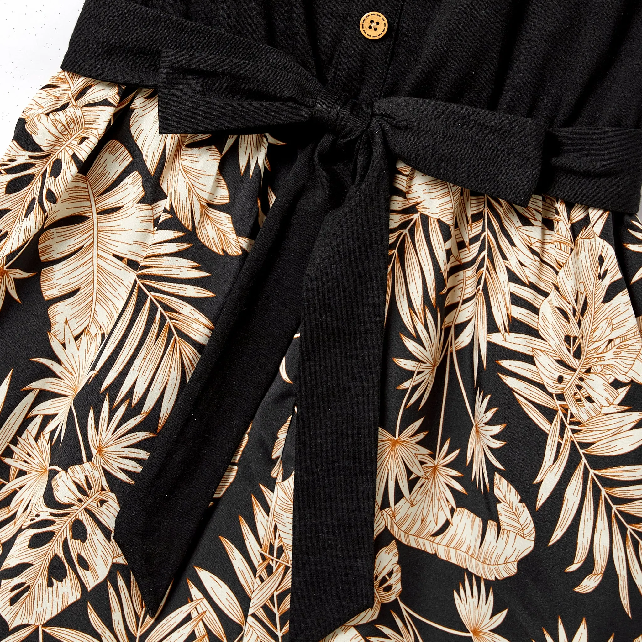 Mommy and Me Camisole Leaf Print Belted One-piece Romper