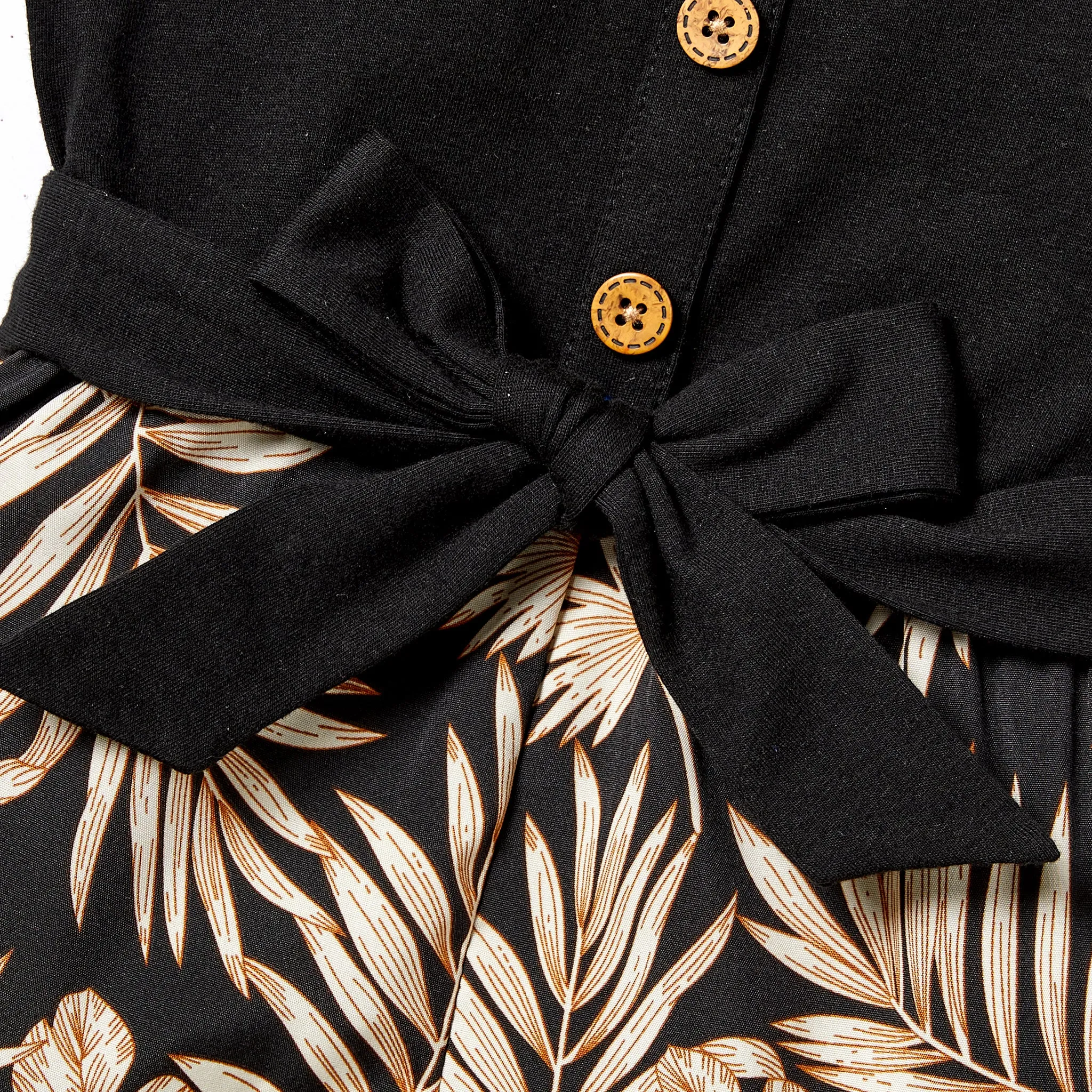 Mommy and Me Camisole Leaf Print Belted One-piece Romper
