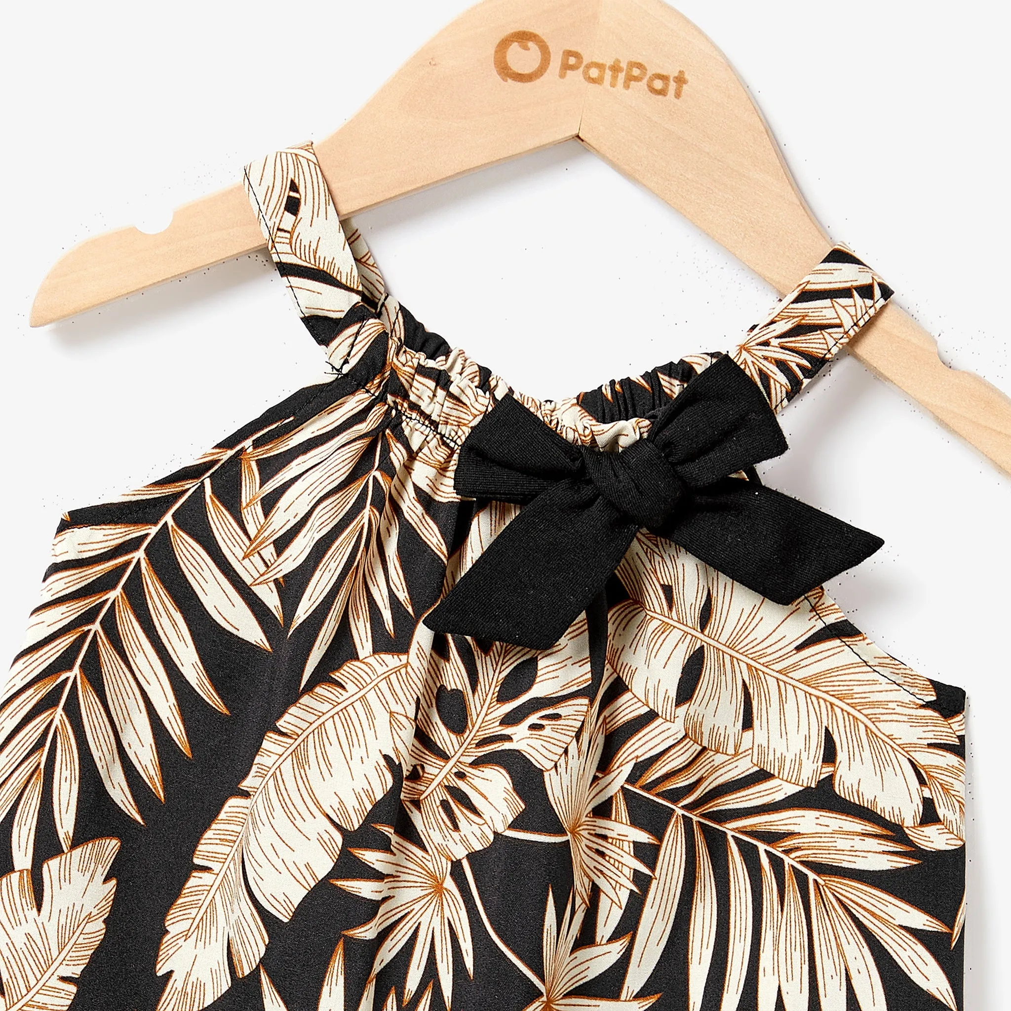 Mommy and Me Camisole Leaf Print Belted One-piece Romper