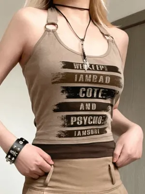 Patchwork Printed Halter Cropped Tank Top